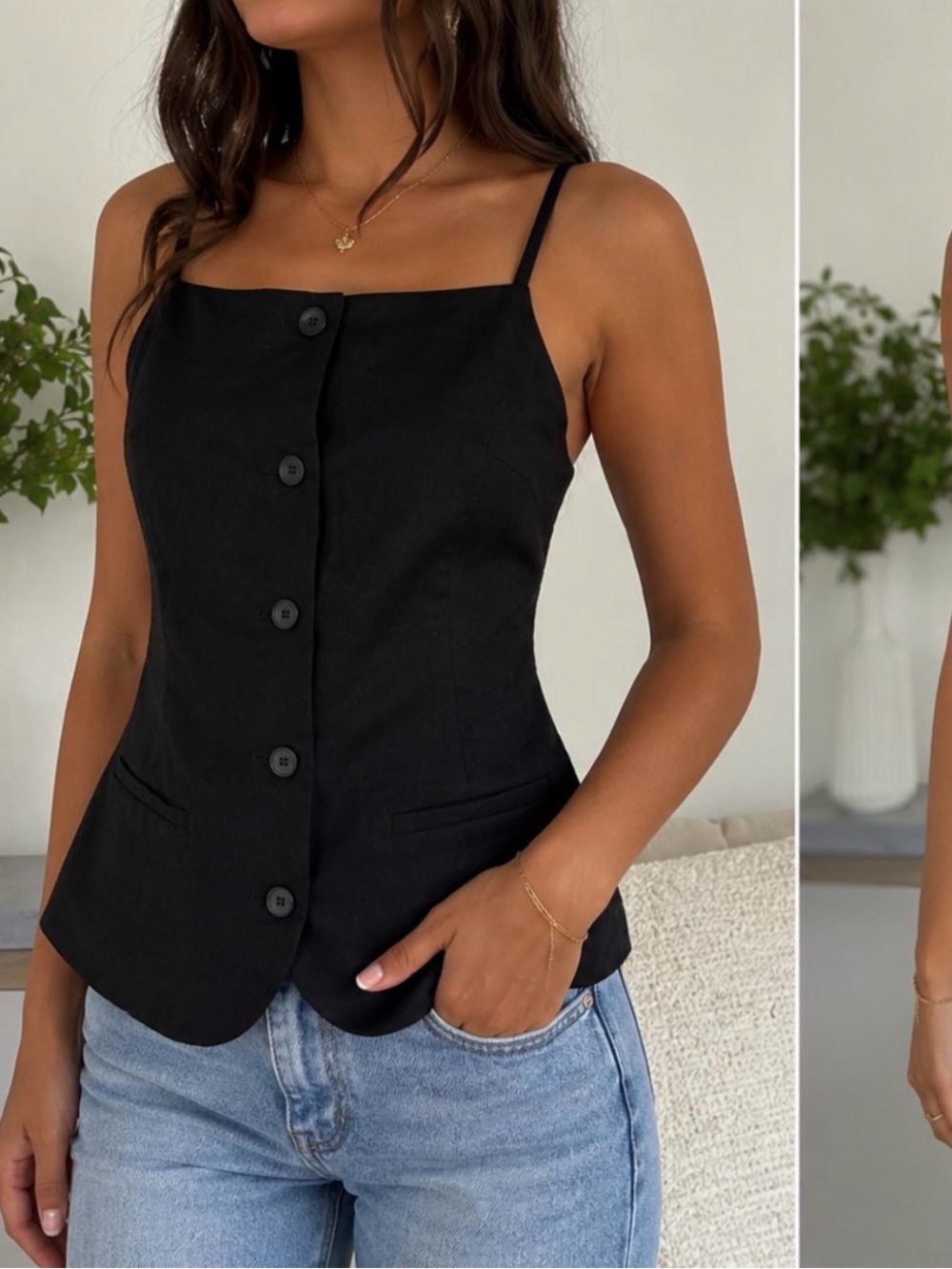 Zara Classic Black Button-Front Sleeveless Top